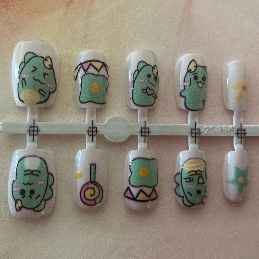 [M] 💅 10Pcs Wearable Press on Nails Short Square Dinosaur 🦖 Lollipop 🍭 Stars ⭐️